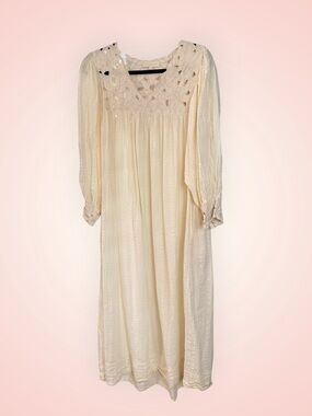 Faune Boho Lace Yoke Cream Maxi Dress (A19)